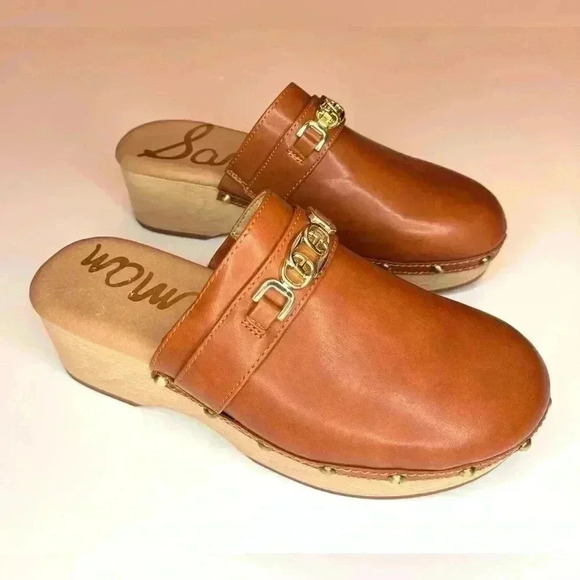 Sam Edelman Womens Kaye Studded Faux Leather Platform Mules Size 8.5 Cuoio Brown - Picture 1 of 8